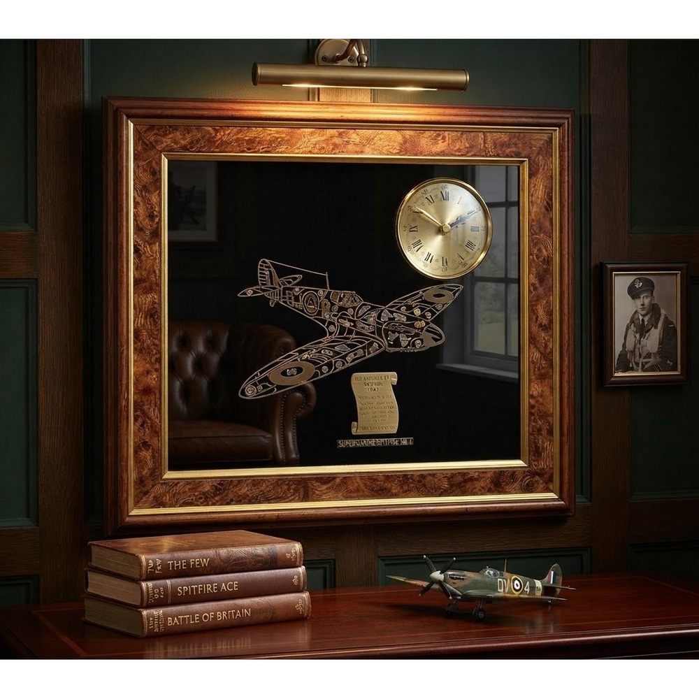Battle of Britain Supermarine Spitfire Mk 1 Watch Movement Art Wall Clock Frame